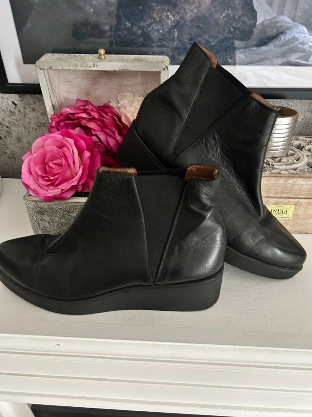 Anthropologie Sixty Seven Black Leather Chelsea Wedge Bootie